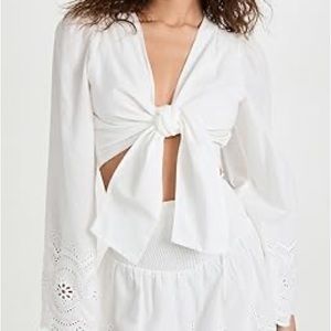 English Factory Front Tie Crop Top and Smocked Waist Skirt SET XL NWT White